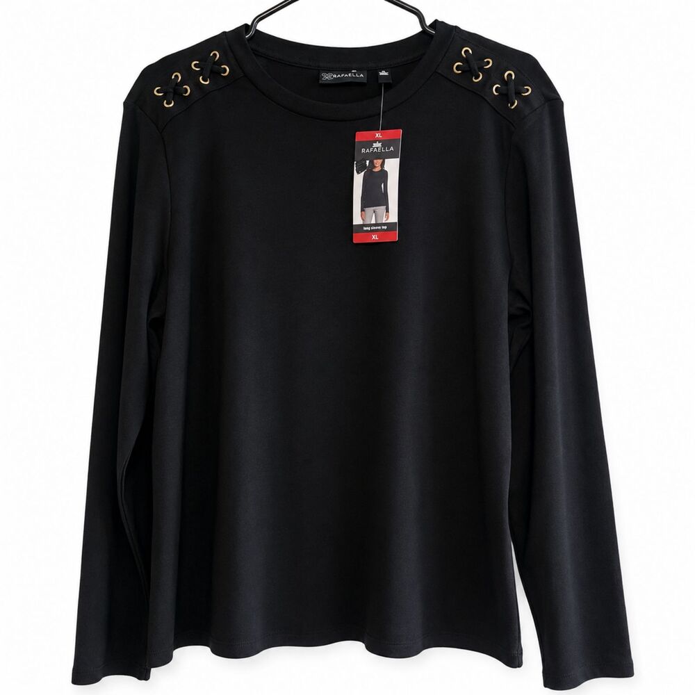 DKNY Logo Black Solid Crew Neck Pullover Sweatshirt Women's M Long Sleeve